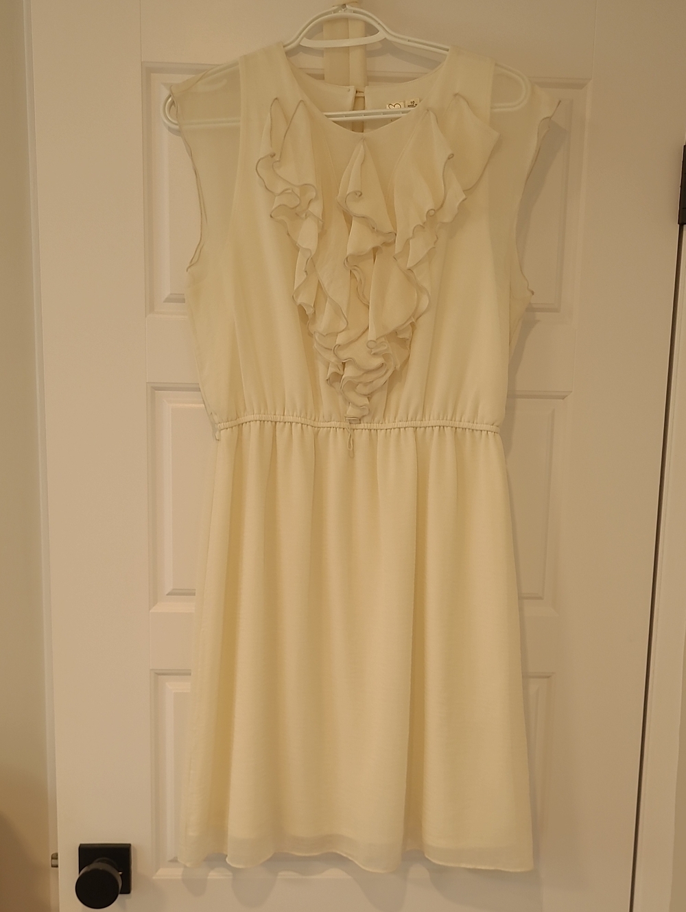 Women's Cream Ruffle Front Sleeveless Dress